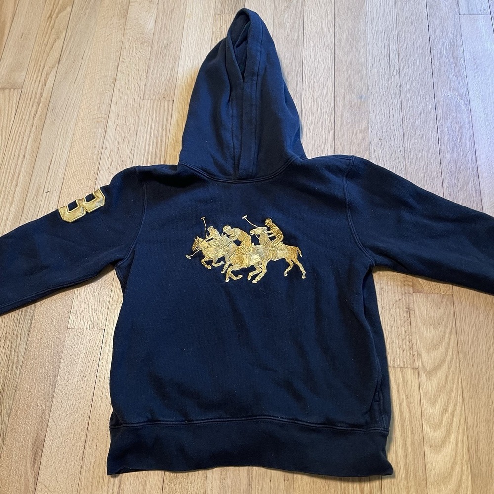 Polo Ralph Lauren Triple-Pony Fleece Hoodie Black Size Youth Medium (10-12)